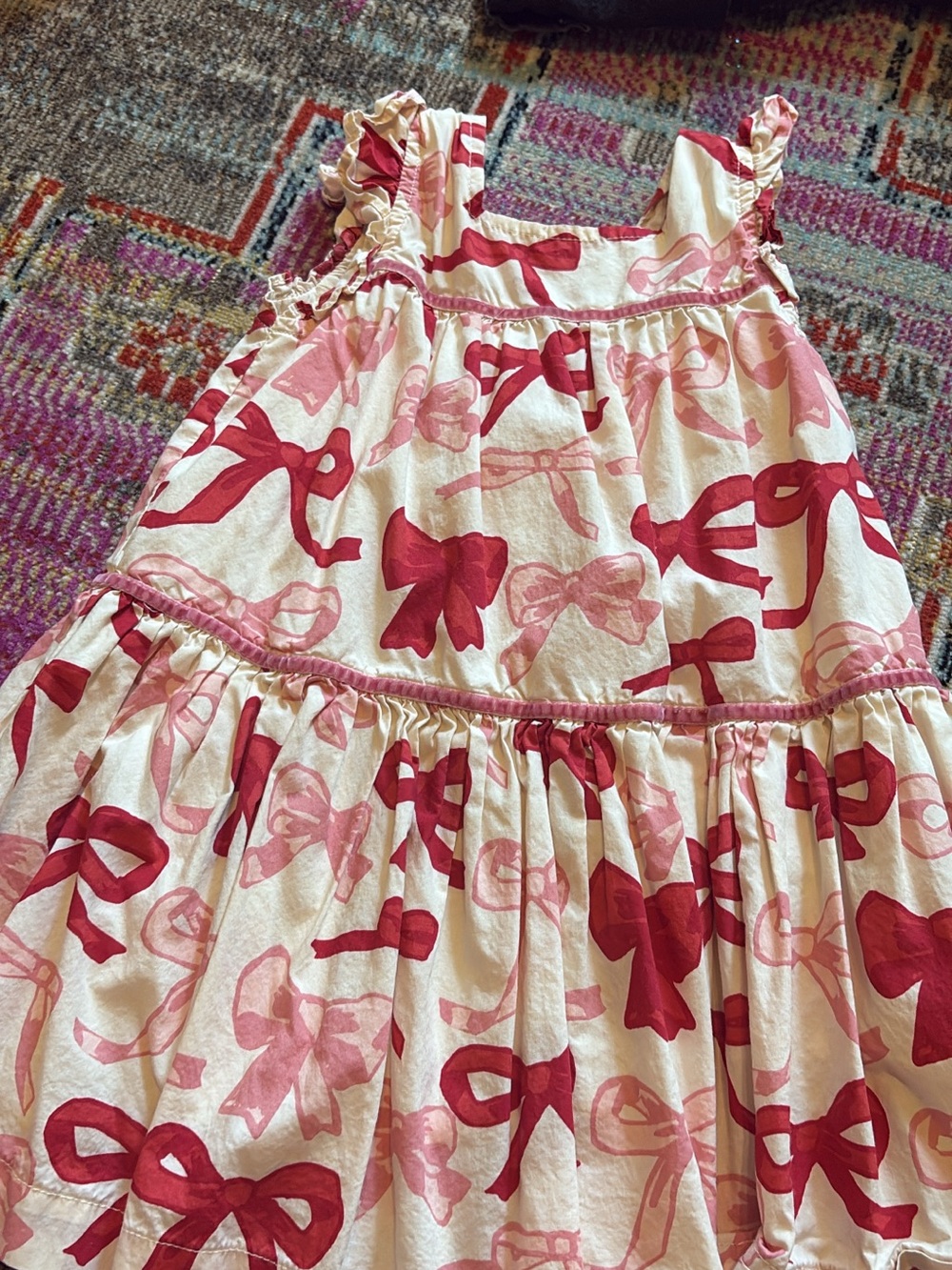 Pink Chicken Girls Dress in Red and Light Pink Bow Print
